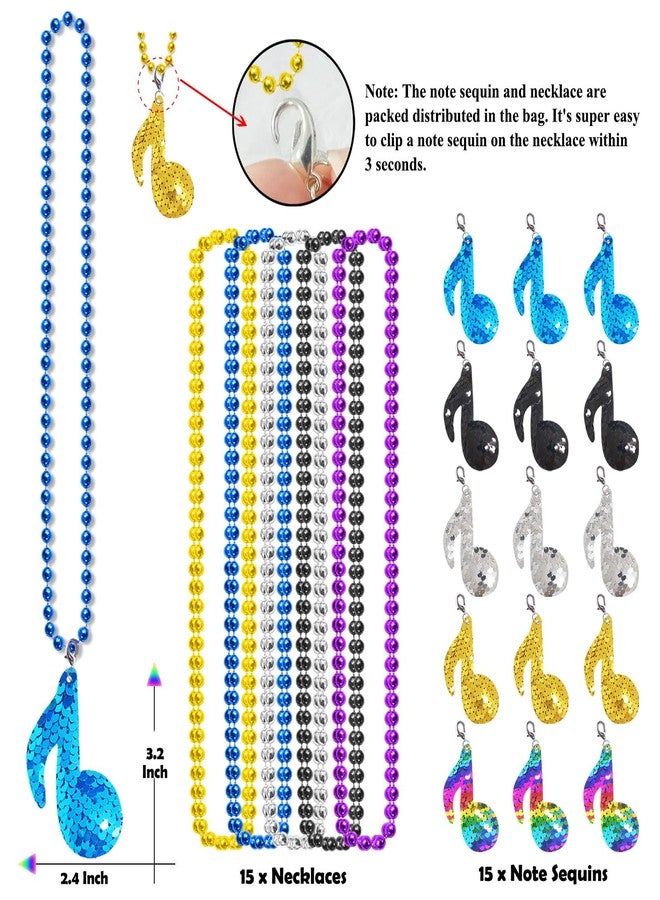 CiciBear 15 Pack Note Sequin Necklace Party Favors with Mardi Gras Beads for Karaoke Party, Tik Tok Birthday, Baby Shower, 50s 80s Theme Party,Festivals, Wedding, Birthday Celebrations, 5 Colors - Image 2